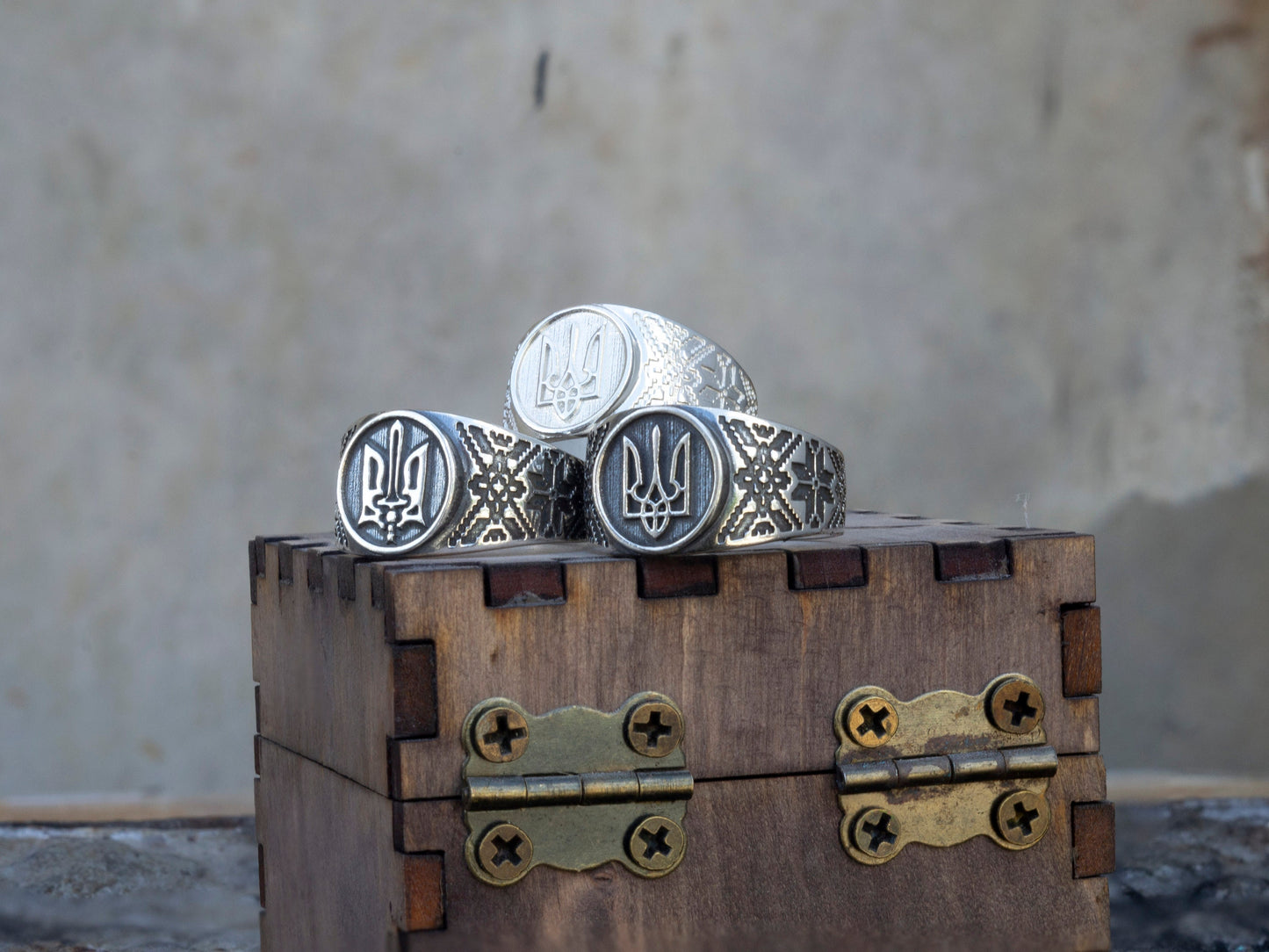 Ukrainian silver ring - Tryzub ith ornament "Trident sword with ornament"