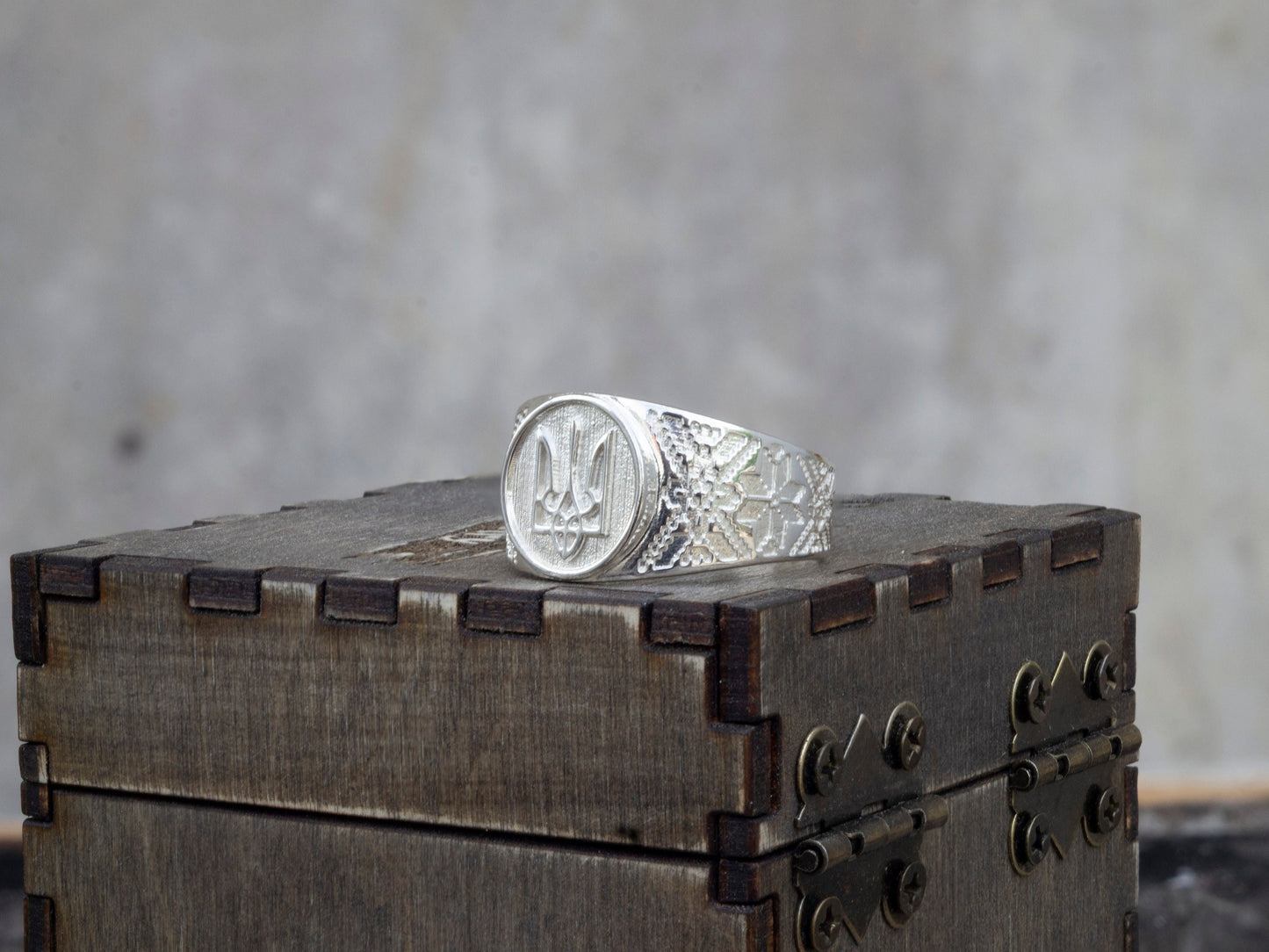 Ukrainian silver ring - Tryzub ith ornament "Trident sword with ornament"