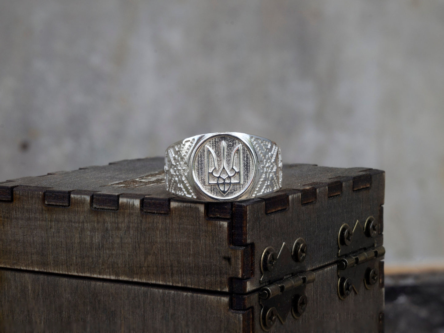 Ukrainian silver ring - Tryzub ith ornament "Trident sword with ornament"