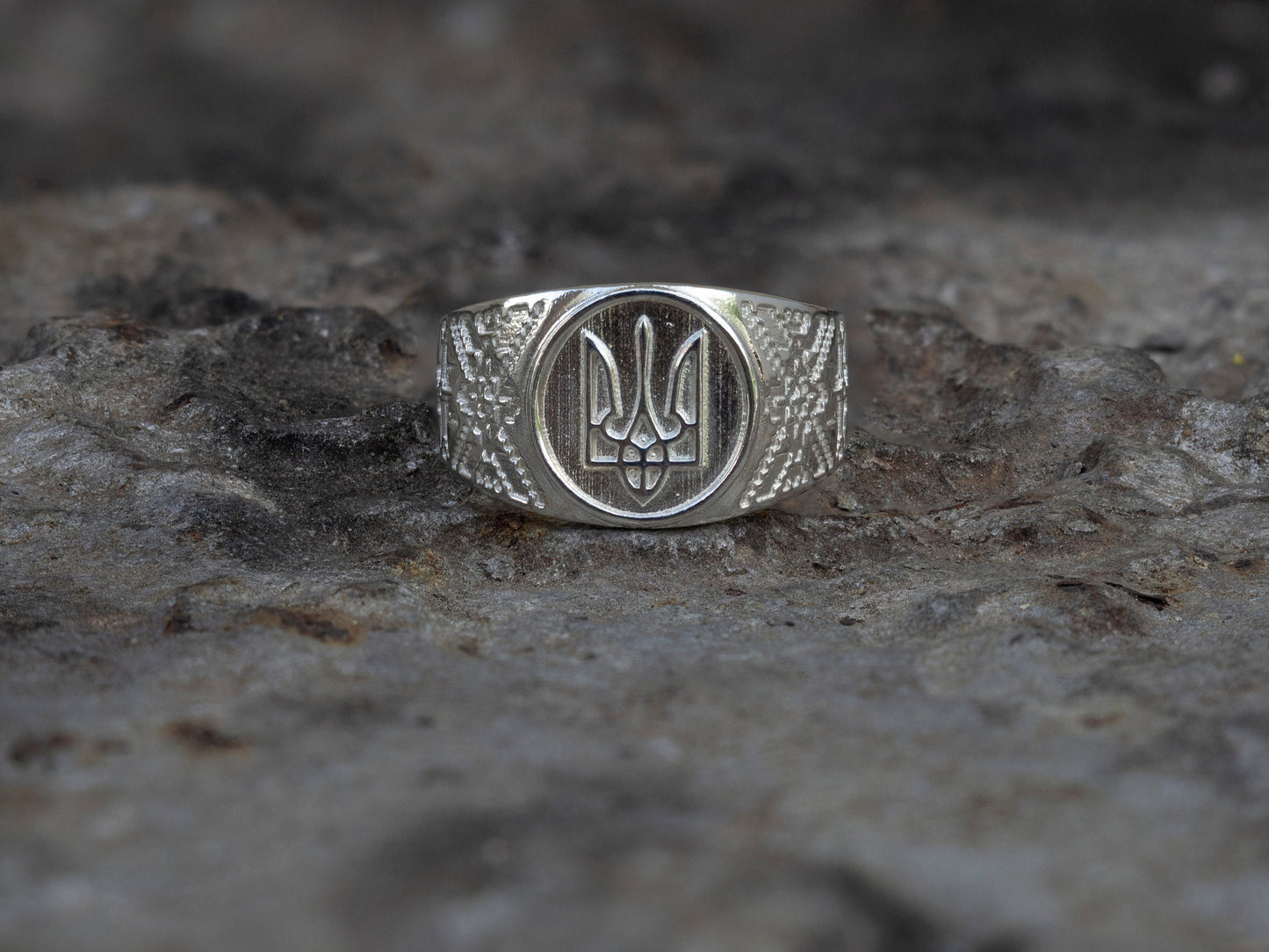 Ukrainian silver ring - Tryzub ith ornament "Trident sword with ornament"