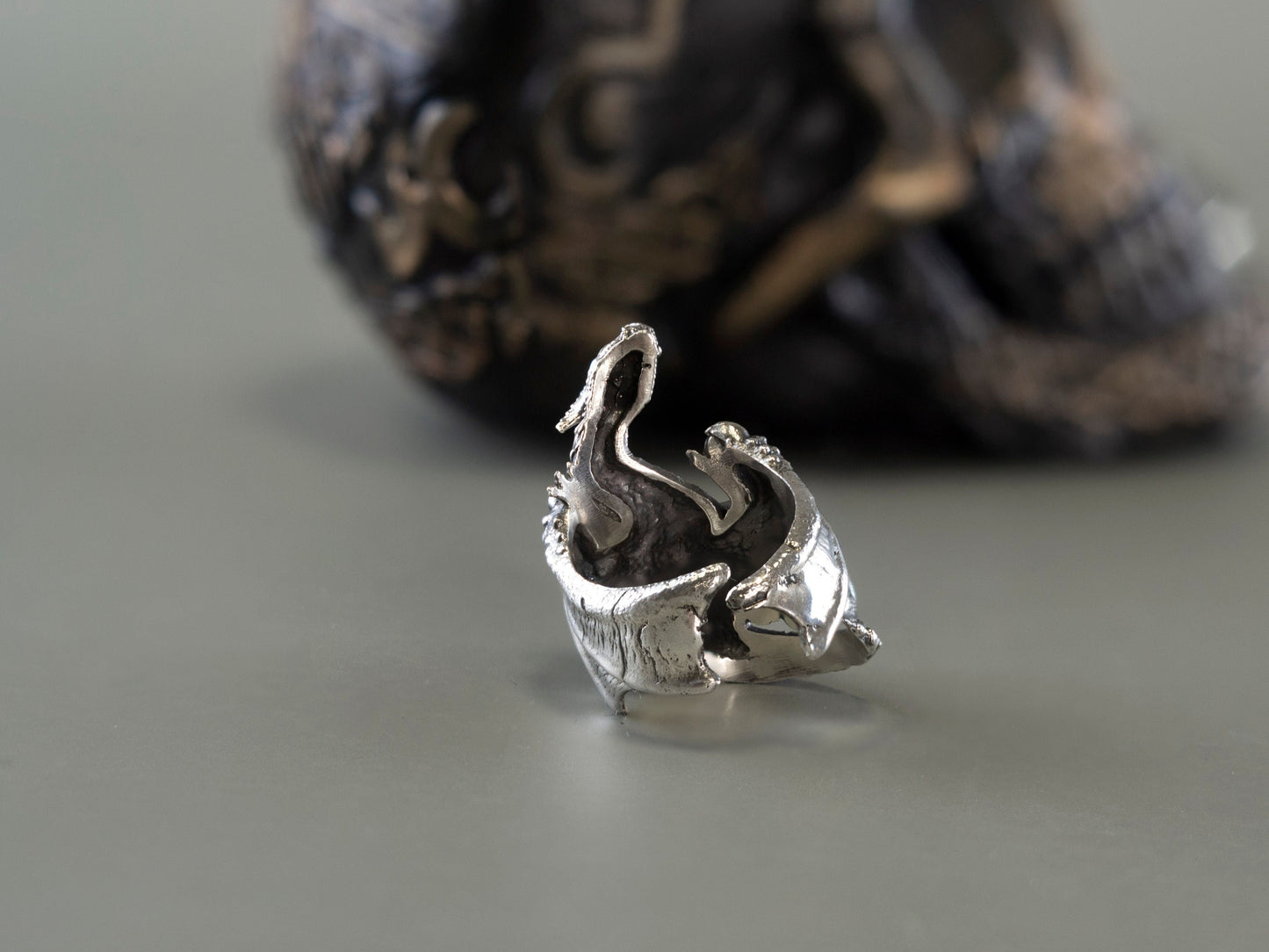 Dragon ring Adjustable silver ring Flying dragon Fantasy silver jewelry