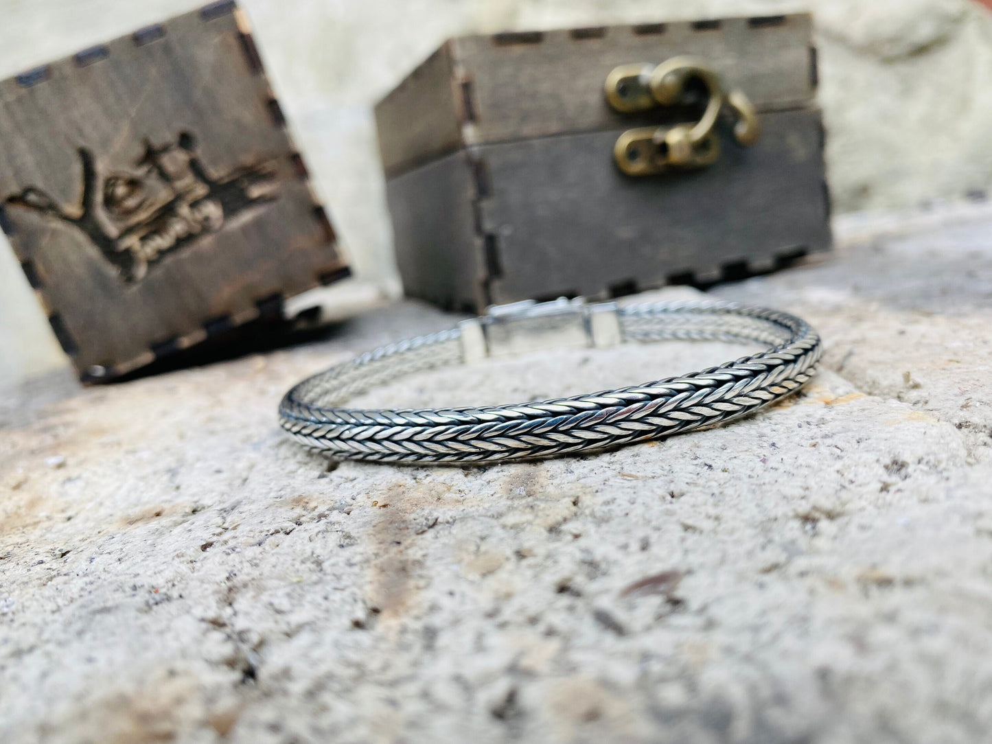 Handmade silver rope bracelet, Braided bracelet, Foxtail Silver Bracelet, Woven Bracelet
