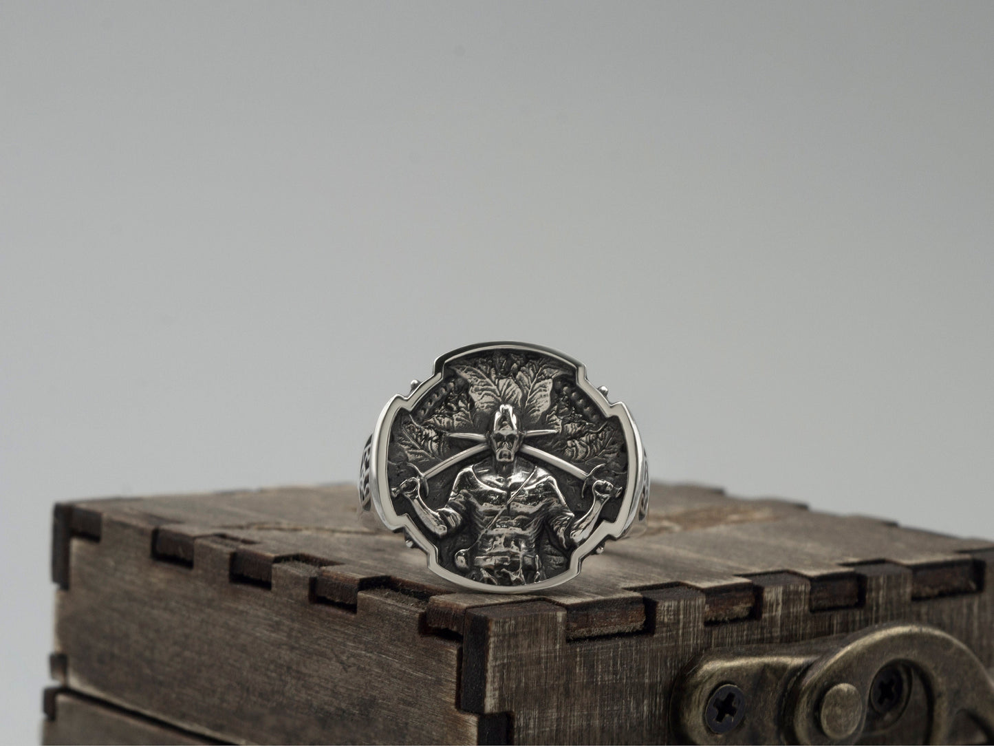 Ukrainian cossack ring Tryzub ring with Cossack Warrior with swords Ukrainian warrior