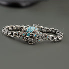 Frida floral sugar skull sterling silver bracelet with turquoise cubic zirconia and roses