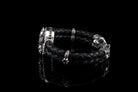 Furious Bonnie skull leather bracelet, side view of the double braided strap and silver stations