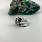 Furious Bonnie skull ring side view with sculpted skull shoulders