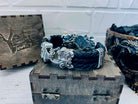 Guardian 25 mm heavy sterling silver and leather biker bracelet, on box front