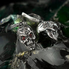 Headhunter skull sterling silver drop earrings with red cubic zirconia eyes