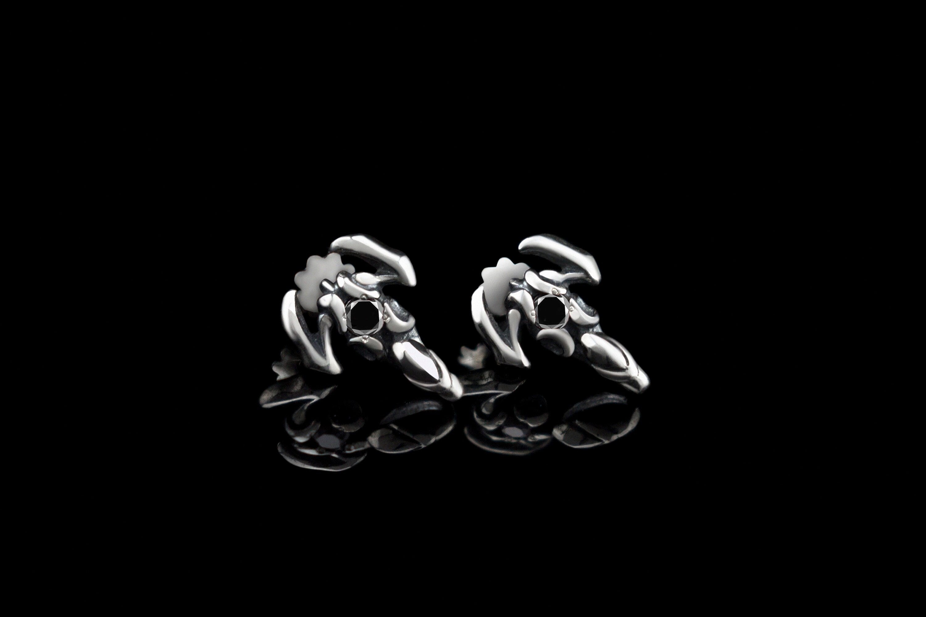 Scorpion 925 sterling silver earrings with cubic zirconia and gothic sculptural design