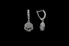 HD Crystal 925 sterling silver skull drop earrings with sparkling clear cubic zirconia and detailed 3D skull design