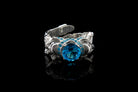 Atropos 925 sterling silver skull ring with blue cubic zirconia and double skull gothic design