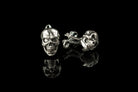 Back view of Edward 925 sterling silver skull cufflinks showing the cufflink fastening mechanism