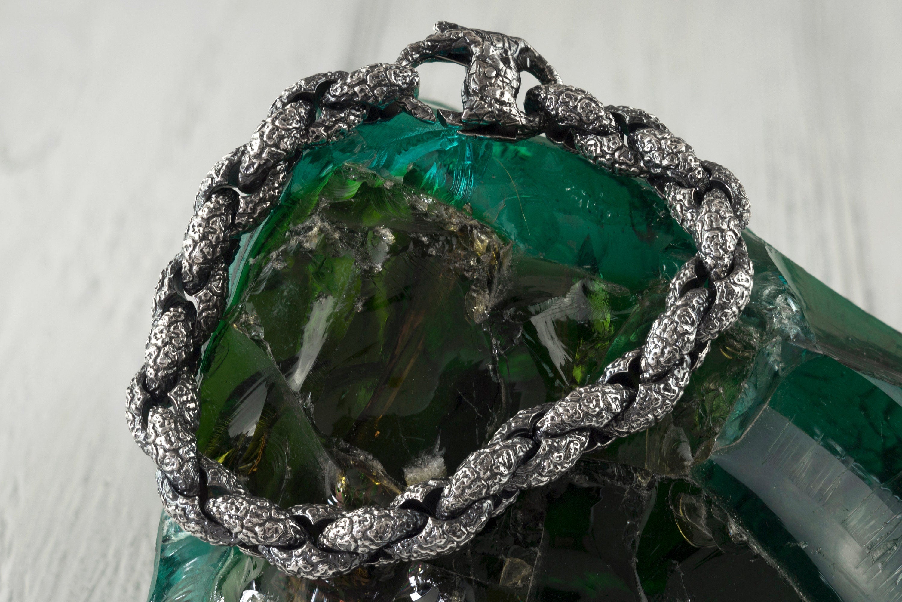 Andes men's bracelet in oxidized 925 sterling silver featuring heavily textured interlocking links by Yeti Jewelry