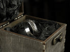 925 sterling silver motorcycle tire ring with deep geometric tread pattern and polished inner band