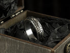 925 sterling silver motorcycle tire ring with deep geometric tread pattern and polished inner band
