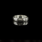 925 sterling silver motorcycle tire ring with deep geometric tread pattern and polished inner band