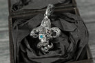 French Frida Y gothic pendant in 925 sterling silver with skull design and blue and red cubic zirconia