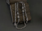 Heavy Fleur de Lis wheat chain necklace in 925 sterling silver with a 6.5 mm woven chain and ornate decorative end pieces, displayed on a wooden Yeti Jewelry box.