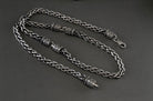 Heavy Fleur de Lis wheat chain necklace in 925 sterling silver with a 6.5 mm woven chain and ornate decorative end pieces, displayed on a wooden Yeti Jewelry box.