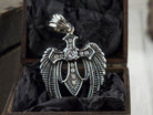 Large 925 sterling silver Angel Cross pendant with sculpted wings, central cross and clear cubic zirconia details
