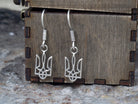 Minimalist 925 sterling silver Tryzub drop earrings featuring Ukrainian trident designs