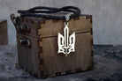 Oxidized 925 sterling silver Ukrainian Tryzub pendant with an integrated sword, 36 mm tall
