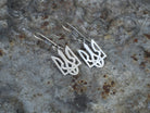 925 sterling silver Tryzub drop earrings featuring polished Ukrainian trident designs
