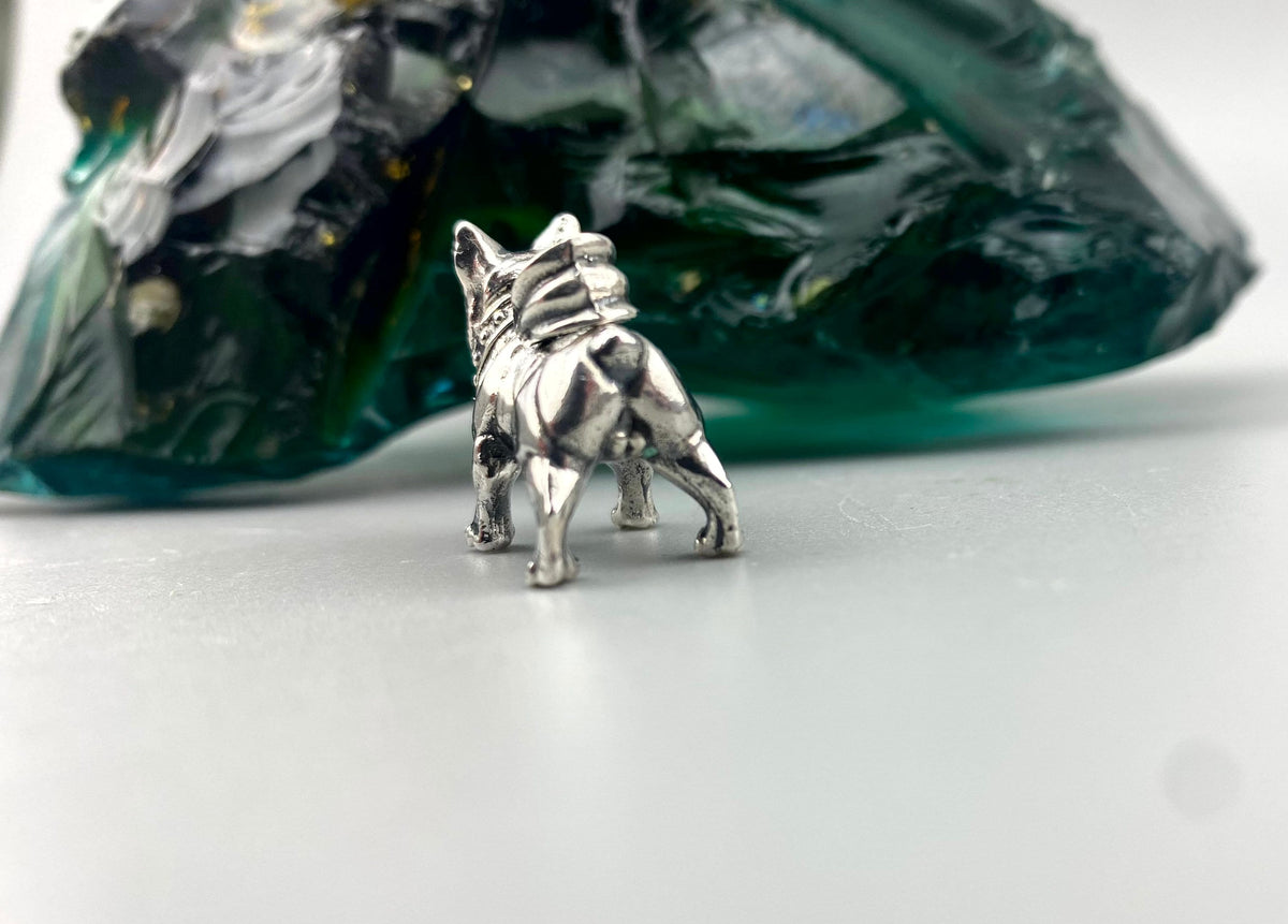 925 sterling silver French Bulldog pendant featuring a detailed three-dimensional dog sculpture