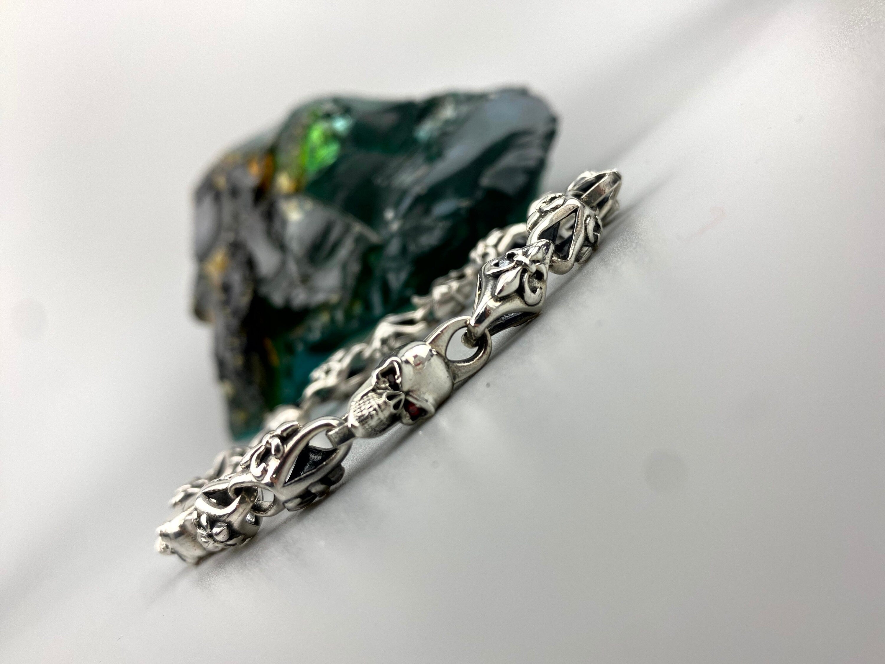 Zack 925 sterling silver garnet bracelet with gothic biker design