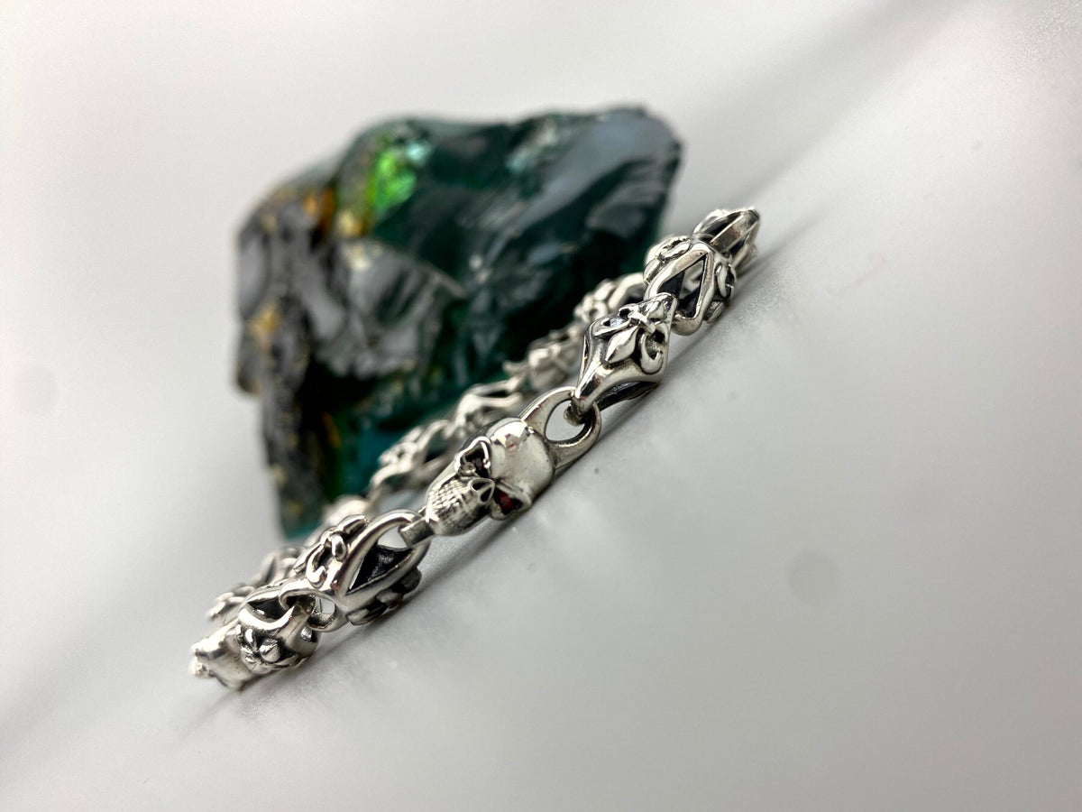 Zack 925 sterling silver garnet bracelet with gothic biker design