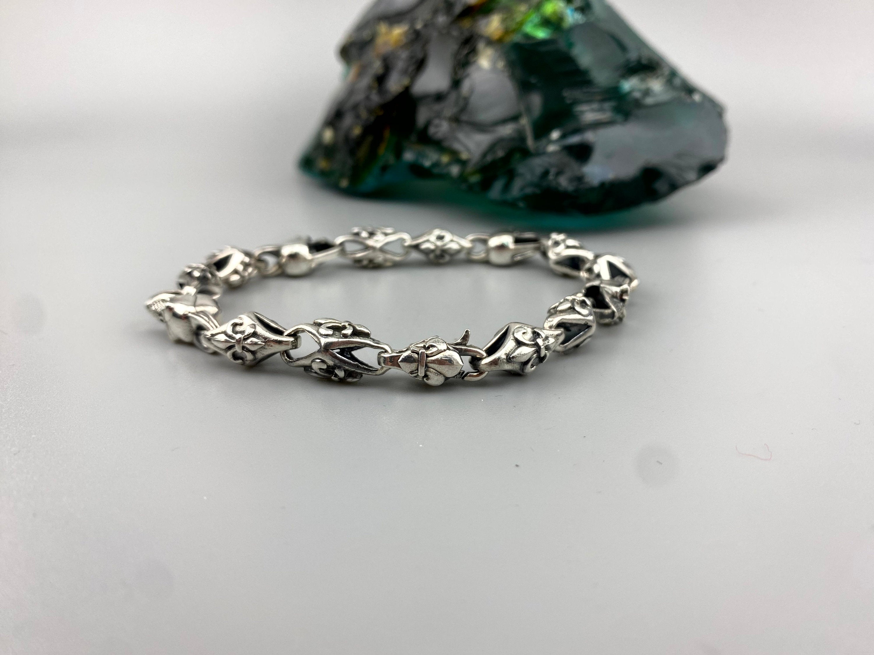 Zack 925 sterling silver garnet bracelet with gothic biker design
