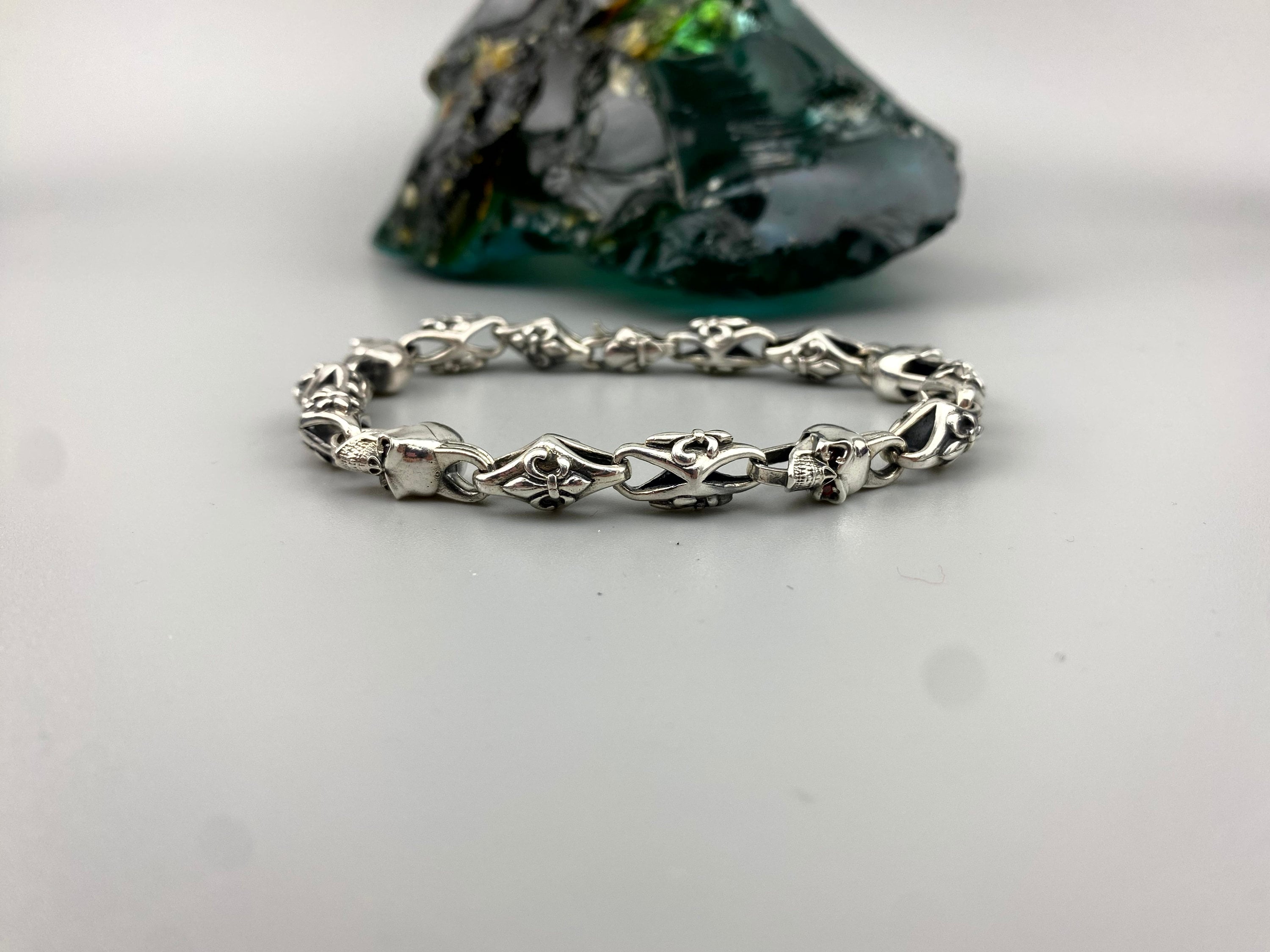 Zack 925 sterling silver garnet bracelet with gothic biker design