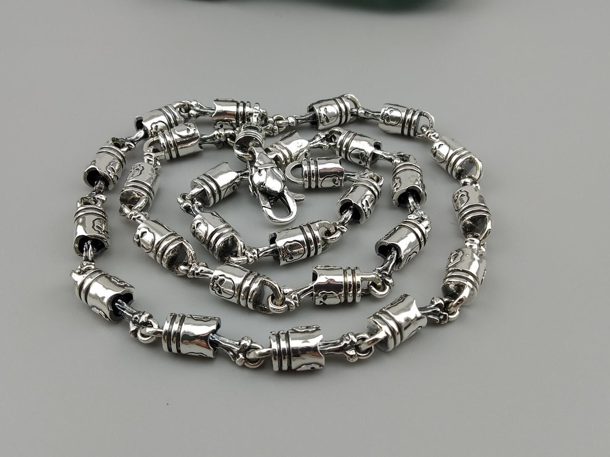 Forcer heavy 925 sterling silver chain with sculptural cylindrical links, approximately 137 grams