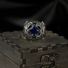 Octavius 925 sterling silver signet ring with deep blue cubic zirconia and gothic relief