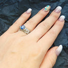 Atropos 925 sterling silver skull ring with blue cubic zirconia and gothic biker design