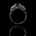 Atropos 925 sterling silver skull ring with blue cubic zirconia and gothic biker design