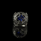 Octavius 925 sterling silver signet ring with deep blue cubic zirconia and gothic relief