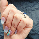 Atropos 925 sterling silver skull ring with blue cubic zirconia and gothic biker design