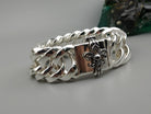 Heavy 925 sterling silver Cuban link bracelet with gothic skull emblem clasp
