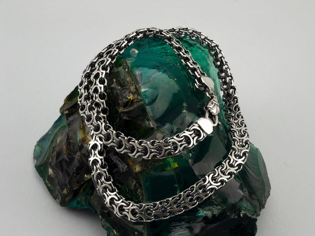 Kardinal heavy sterling silver Byzantine chain coiled, oxidized handwoven links