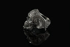 Mexican black stone skull ring, other side profile