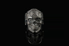 Black stone sugar skull ring front view on black background