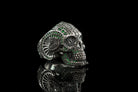 Green stone sugar skull ring, other side profile with reflection