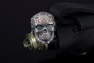 Mexican sugar skull sterling silver ring with red cubic zirconia accents