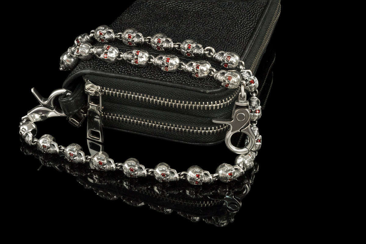 Mitchell chain clipped to a black leather zip wallet