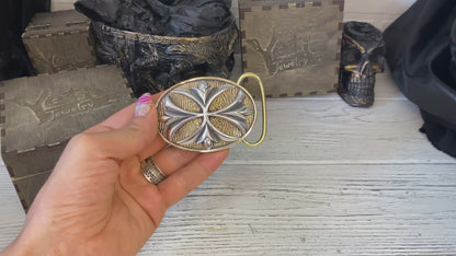 Men's belt buckle Maltese cross Silver belt buckle Medieval cross belt buckle