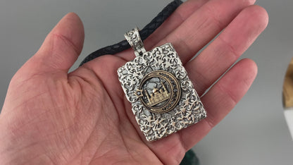 Islamic necklace Silver and gold Mosque pendant Religion pendant Crescent Moon Mosque Islamic necklace