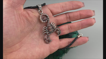 Scorpion pendant +  leather cord Scorpion with black gemstones Zodiac pendant scorpion
