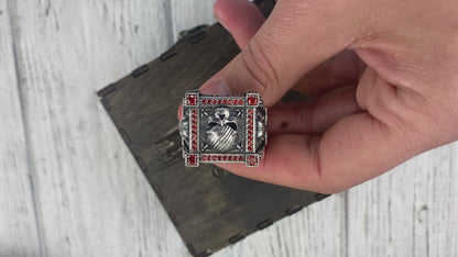 Men's skull ring Huge skull ring Silver skull ring with black gems Biker jewelry