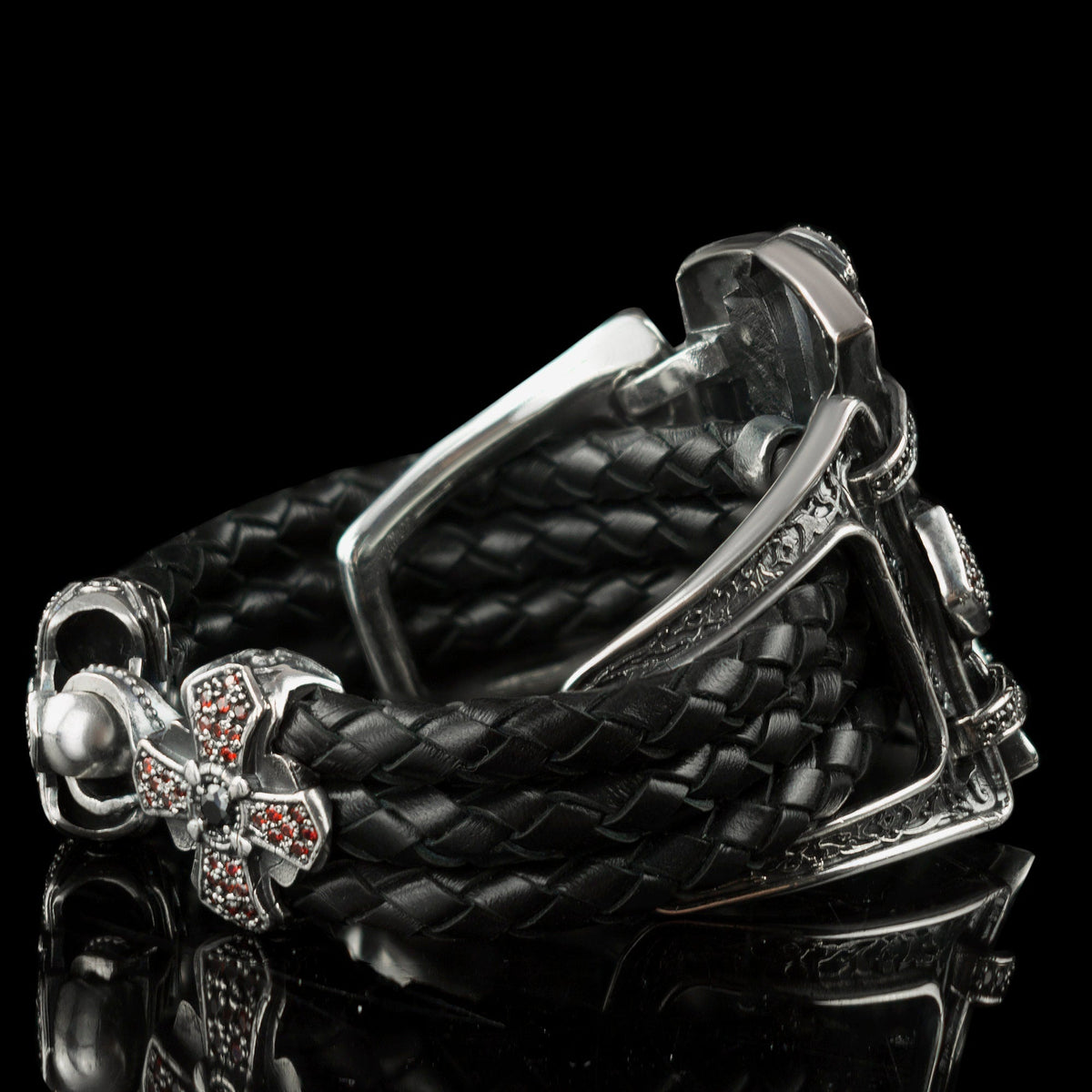 Clasp end of the Queen of the Crusaders bracelet with small pave crosses